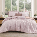 Full Comforter Set -7 Pieces Floral Pink Comforter Set for All Seasons, Bed in a Bag Full with Botanical Flowers Comforter, Sheets, Pillowcases & Shams