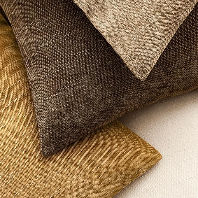 Foindtower Pack of 2 Soft Textured Chenille Throw Decorative Pillow Covers Square Accent Solid Cushion Cover Neutral Farmhouse Pillow Case for Couch Sofa Bedroom Living Room 20x20 Inch,Taupe Brown