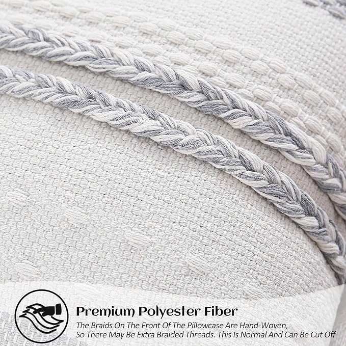 Boho Lumbar Pillow Covers Set of 2-12x20 Inch Decorative Farmhouse Striped Coastal Accent Textured Long Boho Throw Pillows for Couch, Neutral Rectangle Pillowcases for Bed, Home Decor, Grey