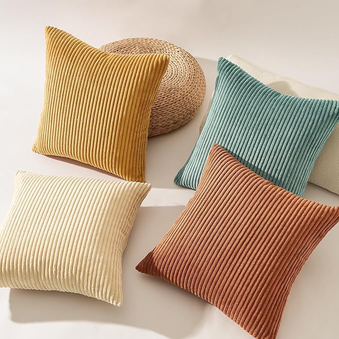 Topfinel Decorative Throw Pillow Covers Cushion Cases, Set of 4 Soft Velvet Modern Double-Sided Designs, Mix and Match for Boho Farmhouse Fall Home Decor (18x18 inch, Orange/Teal)