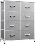 WLIVE Fabric Dresser for Bedroom, Tall Dresser with 8 Drawers, Storage Tower with Fabric Bins, Double Dresser, Chest of Drawers for Closet, Playroom, Dormitory, Light Grey