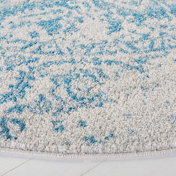 SAFAVIEH Madison Collection 6'7" Round Teal / Ivory MAD603J Oriental Snowflake Medallion Distressed Non-Shedding Dining Room Entryway Foyer Living Room Bedroom Area Rug
