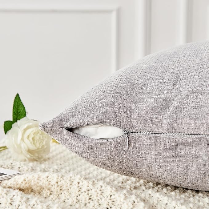 GAWAMAY Decorative Chenille Throw Pillow Covers 24x24 Inch Pack of 2, Soft Square Couch Pillow Cover for Sofa Cushion Living Room Bedroom Solid Dyed Pillowcases Light Grey 60x60cm (ONLY Covers)
