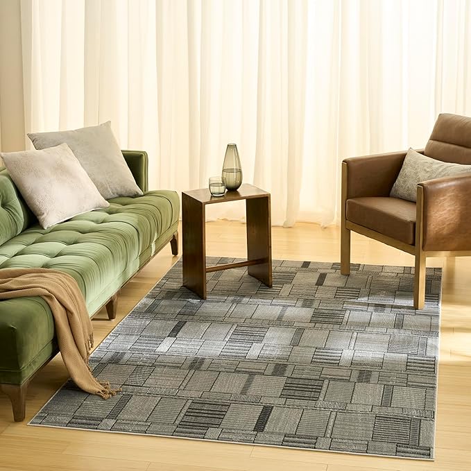 Nourison Home Nordic Black Grey 5' x 7' Scandinavian Area Rug - Easy Clean, Non Shedding, Bed Room, Living Room, Dining Room, Kitchen (5' x 7')