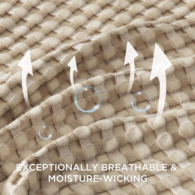 Bedsure Cooling Cotton Waffle Oversized King Blanket - Lightweight Breathable Blankets Rayon Derived from Bamboo for Hot Sleepers, Luxury Throws for Bed and Sofa, Taupe, 120x96 Inches