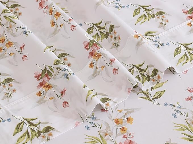 RUVANTI 100% Cotton Twin XL Sheet Sets, 3 Pieces, Soft & Breathable Percale Weave Bedding, Deep Pocket 16", Hotel Standard, Crisp Cool Feel, Durable, Perfect Size Floral Sheets, Floral Bliss