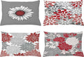 Ambesonne Floral Throw Pillow CushiCase Pack 4, Flower Petals Modern Color Palette Chamomile Peony Dahlia Sunflower Print, Modern Accent Double-Sided Digital Printing, 20" x 12", Grey Dark Pink