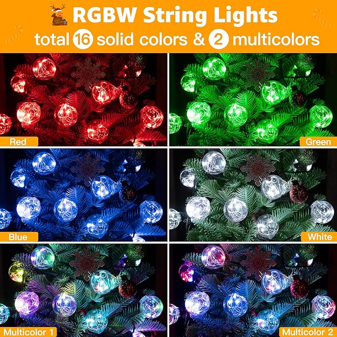 Ollny Christmas Lights 30FT 30Bulbs, RGBW Color Changing Outdoor Light, Plug in Remote Waterproof Shatterproof Timers G40 String Lights for Patio Balcony Porch Camping Deck Yard