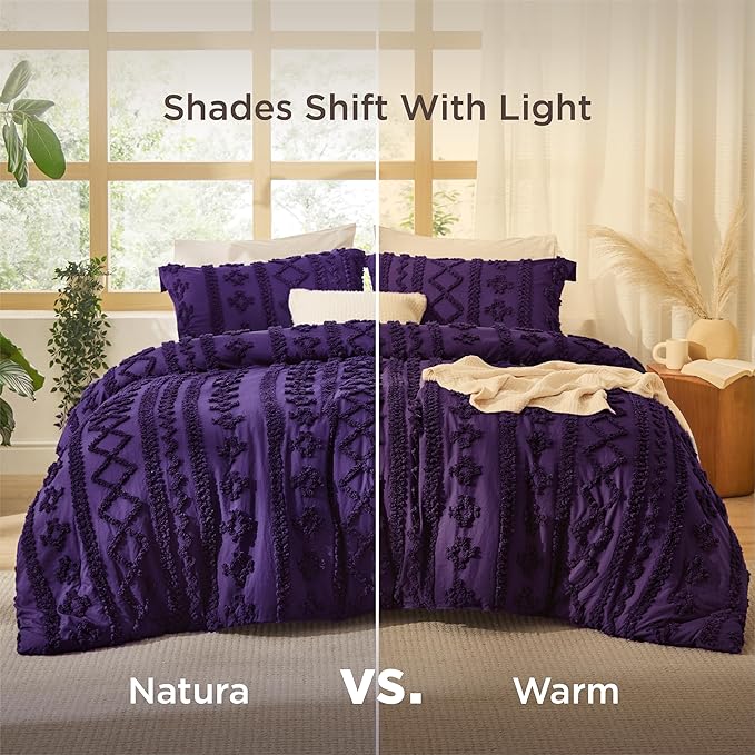 Bedsure Tufted Boho Comforter Set Twin Size - Purple Boho Bed Set, GentleSoft™ 2 Pieces Farmhouse Shabby Chic Embroidery Bedding, Gifts for Woman, Soft Jacquard Twin Comforter for All Seasons