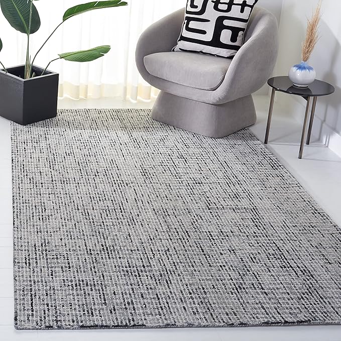 SAFAVIEH Abstract Collection Area Rug - 9' x 12', Dark Grey & Ivory, Handmade Wool, Ideal for High Traffic Areas in Living Room, Bedroom (ABT468H)