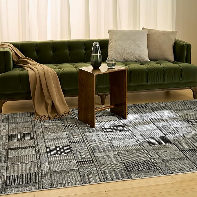 Nourison Home Nordic Black Grey 5' x 7' Scandinavian Area Rug - Easy Clean, Non Shedding, Bed Room, Living Room, Dining Room, Kitchen (5' x 7')