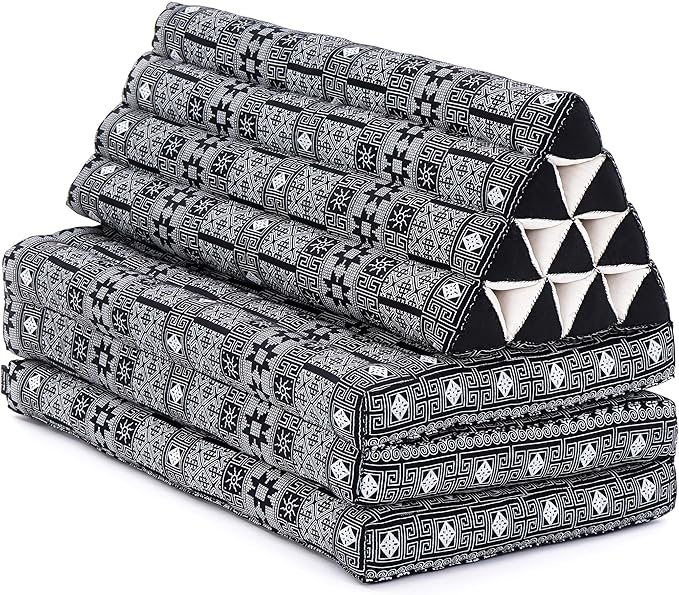 Leewadee 3-Fold Mat XXL with Triangle Cushion – Firm TV Pillow, Foldable Mattress with Cushion Made of Eco-Friendly Kapok, 67 x 31 inches, Black
