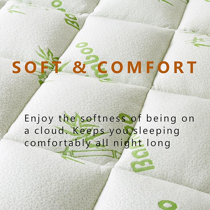 Bamboo_Viscose Mattress Topper King Size, Cooling Extra Thick Breathable Mattress pad, 8-21”Deep Pocket Soft Quilted Fitted Mattress Cover with Down Alternative Fill