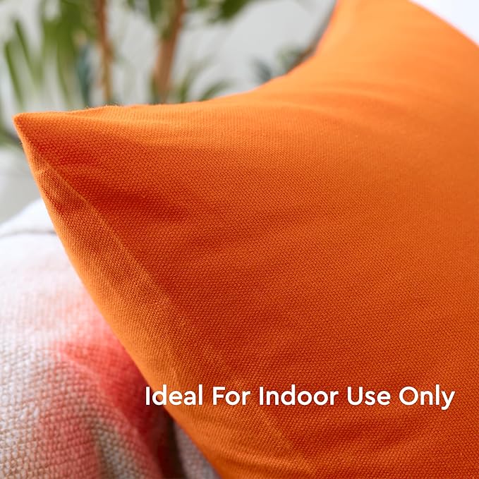 Encasa XO Throw Pillow Covers 20x20 in Set of 2 Orange | No Inserts | Cotton Pillow Covers for Living Room, Bed, Sofa, Couch | Decorative Cushion Covers with Improved Zippers