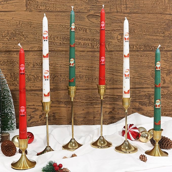2 Pack Christmas Taper Candles, 10 Inch Unscented Candlesticks with Santa and Sleigh for Holiday Table Centerpiece, Fireplace Mantel, Advent Wreaths, Winter Weddings, Seasonal Home Decor