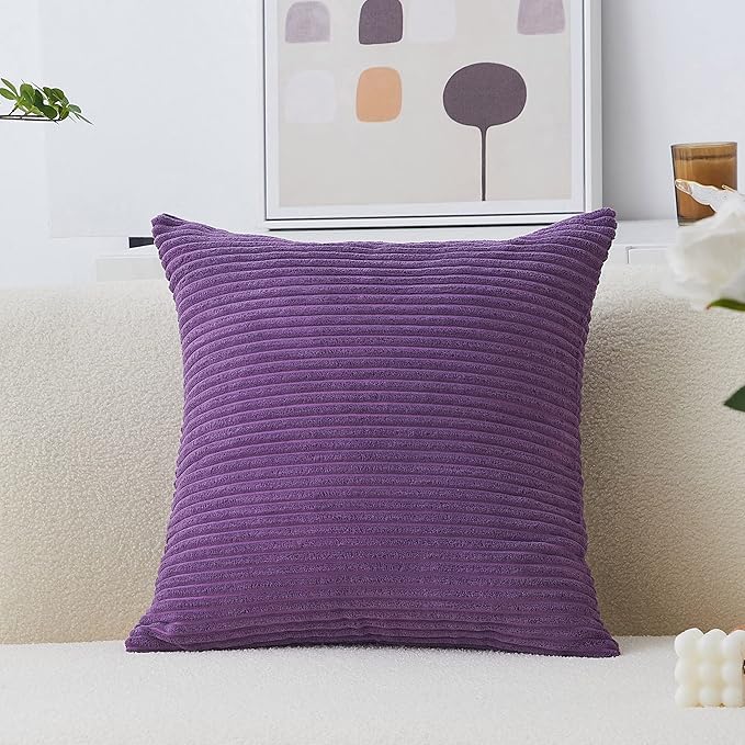Home Brilliant 20x20 Throw Pillow Cover Soft Accent Pillow Cover Striped Plush Velvet Corduroy Cushion Case for Hanging Chair Patio Decor, 20 x 20 inch (50cm), Purple