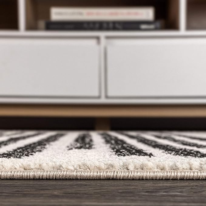 JONATHAN Y Khalil Modern Berber Stripe Cream/Black Indoor Area Rug, 12x18, Contemporary, Bohemian, Easy-Cleaning for Living Room, Bedroom, Kitchen, Pet Friendly, Non-Shedding (MOH207A-18)