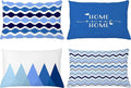 Ambesonne Modern Throw Pillow Cushion Case Pack of 4, Geometric Style Pattern of Triangles Zigzags Love Home Phrase Print, Modern Accent Double-Sided Printing, 20" x 12", Azure Blue Indigo and White
