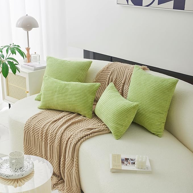 Home Brilliant Spring Pillow Cover Green 20x20 Accent Pillow Cover Striped Corduroy Pillowcase Soft Plush Throw Pillows for Couch Sofa Bed Chair Decor, 20 x 20 inch (50cm), Apple Green