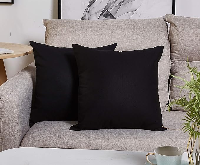 TangDepot Handmade Decorative Solid 100% Cotton Canvas Throw Pillow Covers/Pillow Shams, (12"x12", Black)