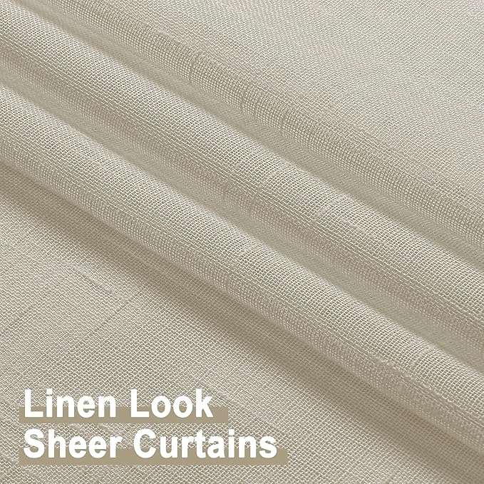 Aiyufeng Faux Linen Sheer Curtains 54 Inch Length 2 Panel Set, Fresh Farmhouse 54 Inch Long Sheer Linen Look Airy & Lightweight Elegant Window Treatments for Bedroom/Living Room/Kitchen, 30Wx54L inch