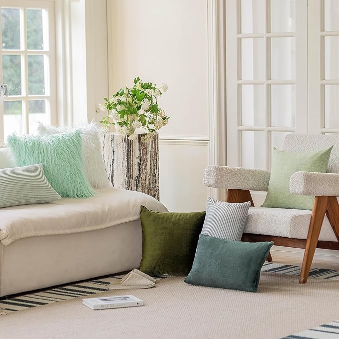 Home Brilliant Mint Throw Pillows for Couch Pillow Covers 20x20 Set of 2 Decorative Mongolian Faux Fur Cushion Cover Winter Decor, 50cm x 50cm