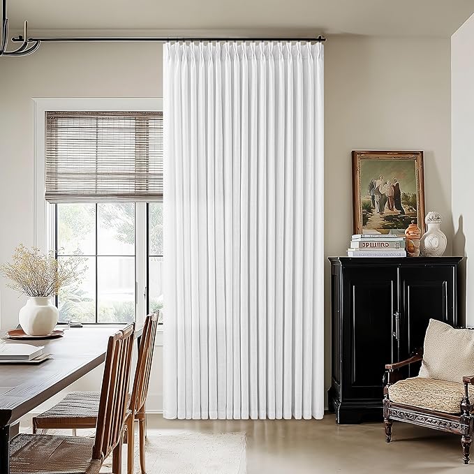 White Linen 100 Inch Extra Wide Curtains Drapes 108 Inches Long for Sliding Glass Doors Memory Trained Pinch Pleated Non See Through Light Filtering Extra Long Living Room Curtain W100xL108 1 Panel