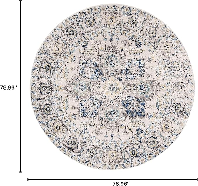 SAFAVIEH Madison Collection Area Rug - 6'7" Round, Grey & Ivory, Snowflake Medallion Distressed Design, Non-Shedding & Easy Care, Ideal for High Traffic Areas in Living Room, Bedroom (MAD603F)