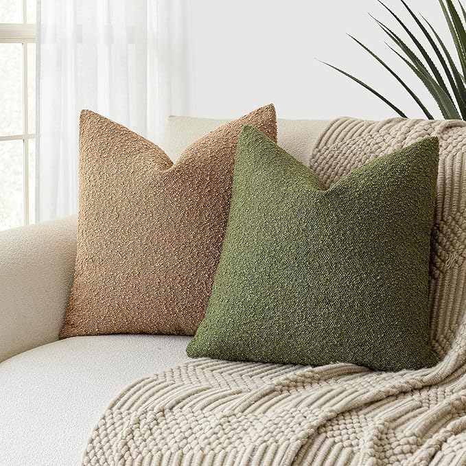 Foindtower Decorative Boucle Throw Pillow Covers Accent Solid Pillow Cases Cozy Soft Textured Couch Cushion Case for Chair Sofa Bedroom Living Room Home Decor 22 x 22 Inch,Green