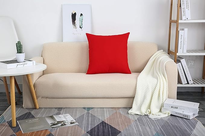 TangDepot Set of 2 Handmade Decorative Solid 100% Cotton Canvas Throw Pillow Covers/Cushion Covers, 45 Colors Available - (18"x18" 2 Pieces, Red)