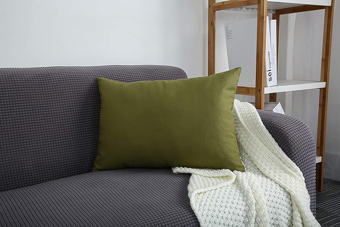 TangDepot Handmade Decorative Solid 100% Cotton Canvas Throw Pillow Covers/Pillow Shams, (12"x20", Olive Green)