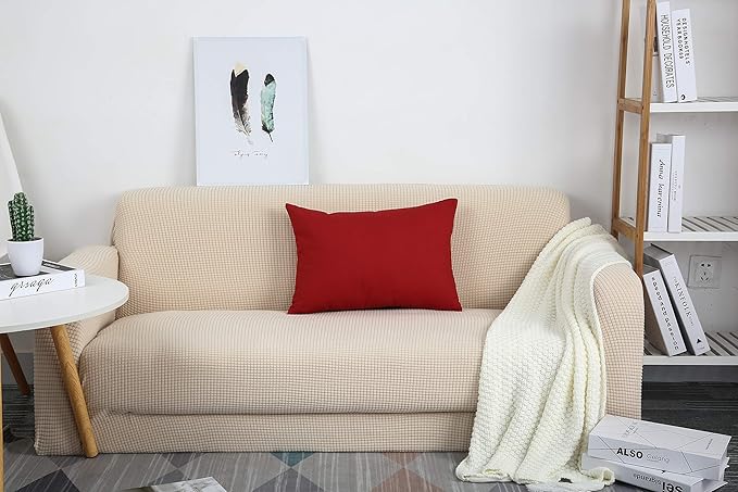 TangDepot Handmade Decorative Solid 100% Cotton Canvas Throw Pillow Covers/Pillow Shams, (12"x20", Deep Red)
