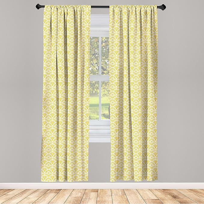 Ambesonne Abstract Window Curtains, Hand Drawn Vintage Half Circles Sun Themed Bohemian Ornamental Vibrant Pattern, Lightweight Decor 2-Panel Set with Rod Pocket, Pair of - 28" x 95", White and Yellow