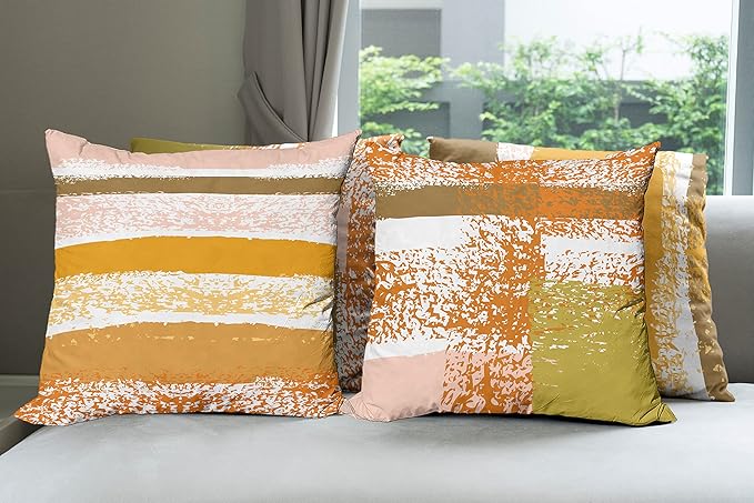 Ambesonne Grunge Throw Pillow Cushion Case Pack of 4, Abstract Design Simplistic Minimal Stripes Brushstrokes Contemporary Print, Modern Accent Double-Sided Digital Printing, 16", Orange Rose and Fawn