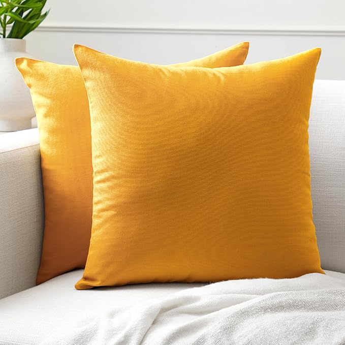 Encasa XO Throw Pillow Covers 24x24 in Set of 2 Mango | No Inserts | Cotton Pillow Covers for Living Room, Bed, Sofa, Couch | Decorative Cushion Covers with Improved Zippers