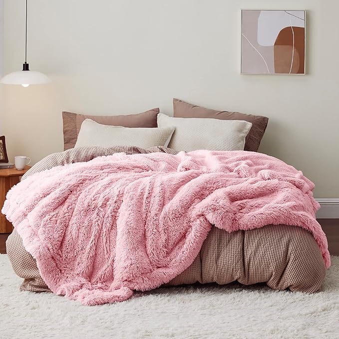 Bedsure GentleSoft Fluffy Pink King Size Blanket for Bed, Thick Soft Sherpa Faux Fur Fleece Bedding Fuzzy Plush Winter Warm Heavy Big Large King Blanket, Cozy Pink Gifts for Men Women, 108x90