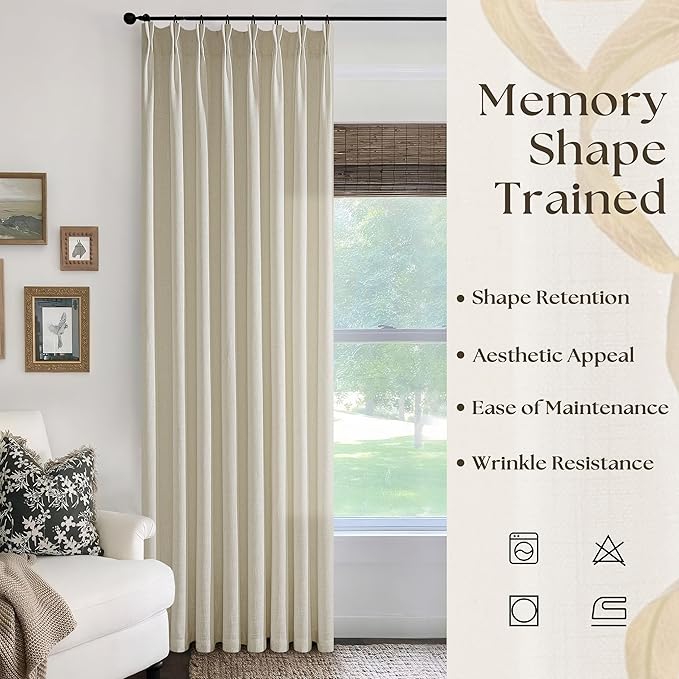 Neutral Flax Linen Curtains 84 Inches Long for Living Room Bedroom Pinch Pleated Back Tab Thick Drapes Neutral Decor Oatmeal Beige Semi Sheer 84 Inch Curtains for Dining Room Window W50xL84