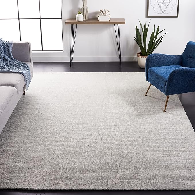 SAFAVIEH Abstract Collection Area Rug - 6' Square, Light Grey & Ivory, Handmade Wool, Ideal for High Traffic Areas in Living Room, Bedroom (ABT468F)