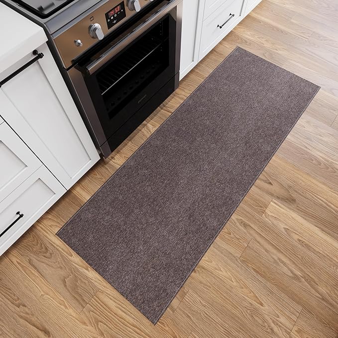 Ottomanson 2' x 10' Ultra-Thin Hallway Runner Rug - Durable Non-Slip Carpet for High-Traffic Areas - Fits Under Doors for Seamless Entry - Ideal for Kitchen, Entryway, Bedroom & Living Room, Brown