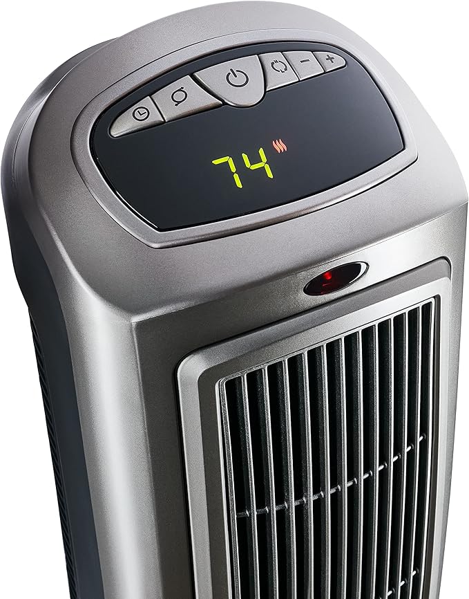 Lasko Oscillating Digital Ceramic Tower Heater for Home with Adjustable Thermostat, Timer and Remote Control, 23 Inches, 1500W, Silver, 755320