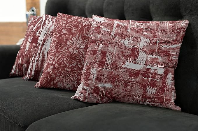 Ambesonne Vintage Throw Pillow Cushion Case Pack of 4, Abstract Grunge Effect Brushstrokes and Waving Striping Stains Paisley Drops, Modern Accent Double-Sided Digital Printing, 16", Maroon Rust White