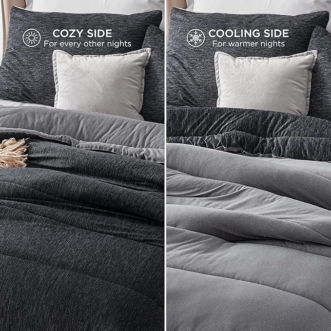 Bedsure Queen Comforter Set - Cooling and Warm Bed Set, Charcoal Black Reversible Bedding for All Season, 3 Pieces, 1 Queen Size Comforter (88"x88") and 2 Pillow Cases(20"x26")