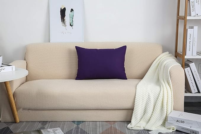 TangDepot Handmade Decorative Solid 100% Cotton Canvas Throw Pillow Covers/Pillow Shams, (12"x20", Purple)