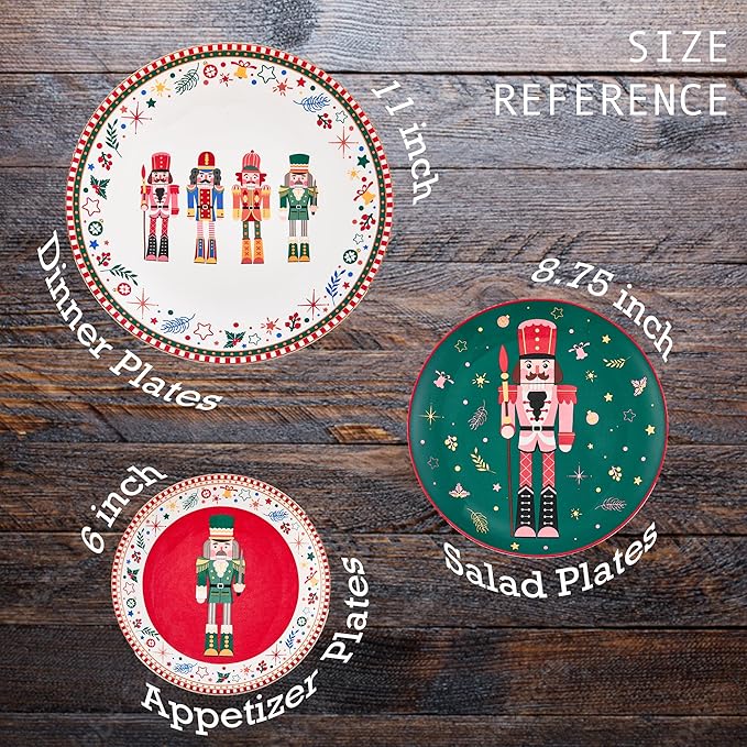 Bico Christmas Soldier Dinner Plates Set of 4, 11 Inch Large Ceramic Plates for Pasta, Steak, Stylish Serving Dishes, Microwave and Dishwasher Safe, Gift for Housewarming and Christmas