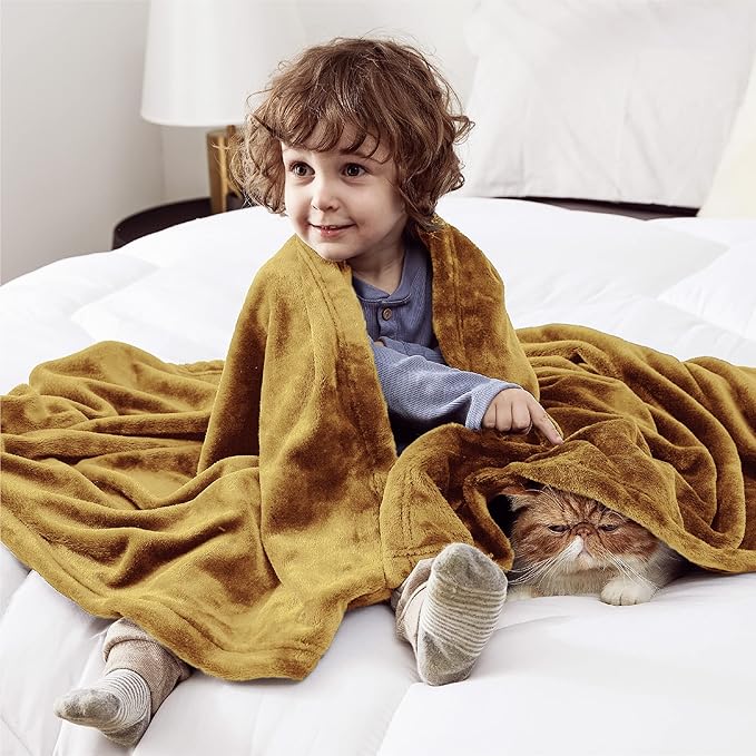 Bedsure GentleSoft Bedding Fleece Blanket for Girls and Boys - Soft Cozy Cute Small Throw Blankets for Travel, 43x55 Inches, Gold