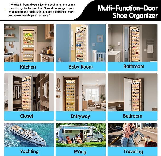 10 Tier Over The Door Organizer - Heavy Duty Hanging Storage Rack with Sturdy Oxford Fabric, Holds 20+ Pairs of Footwear, Boots & Sneakers, Saves 50% Closet Space(Beige)