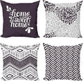 Ambesonne Geometric Throw Pillow Cushion Case Pack of 4, Home Phrase Minimal Zigzag Squama Dahlia Flower Petals Chevron Tribal, Modern Accent Double-Sided Digital Printing, 16", Dark Mauve and White