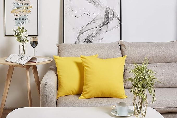 TangDepot Handmade Decorative Solid 100% Cotton Canvas Throw Pillow Covers/Pillow Shams, (28"x28", Yellow)
