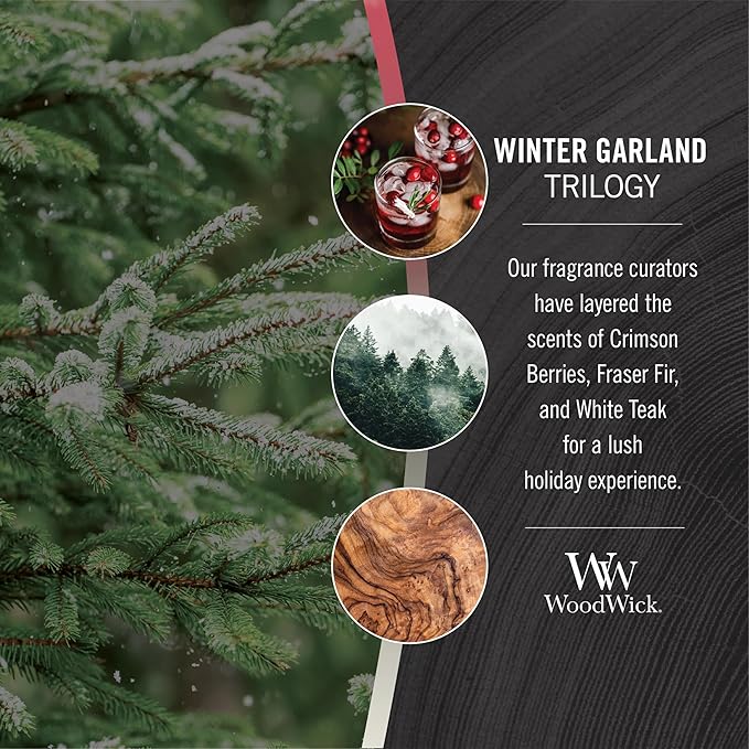WoodWick Large Hourglass Candle Winter Garland - Premium Soy Blend Wax Pluswick Innovation Wood Wick Made in USA | Holiday Gifts for All
