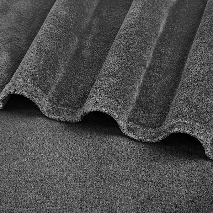 PAVILIA Grey Fleece Throw Blanket for Couch Twin Size, Dark Charcoal Super Soft Fuzzy Flannel Throw for Sofa, Luxury Plush Microfiber Blanket Twin Bed, Home Decorative Velvet Gift Blanket, 60x80